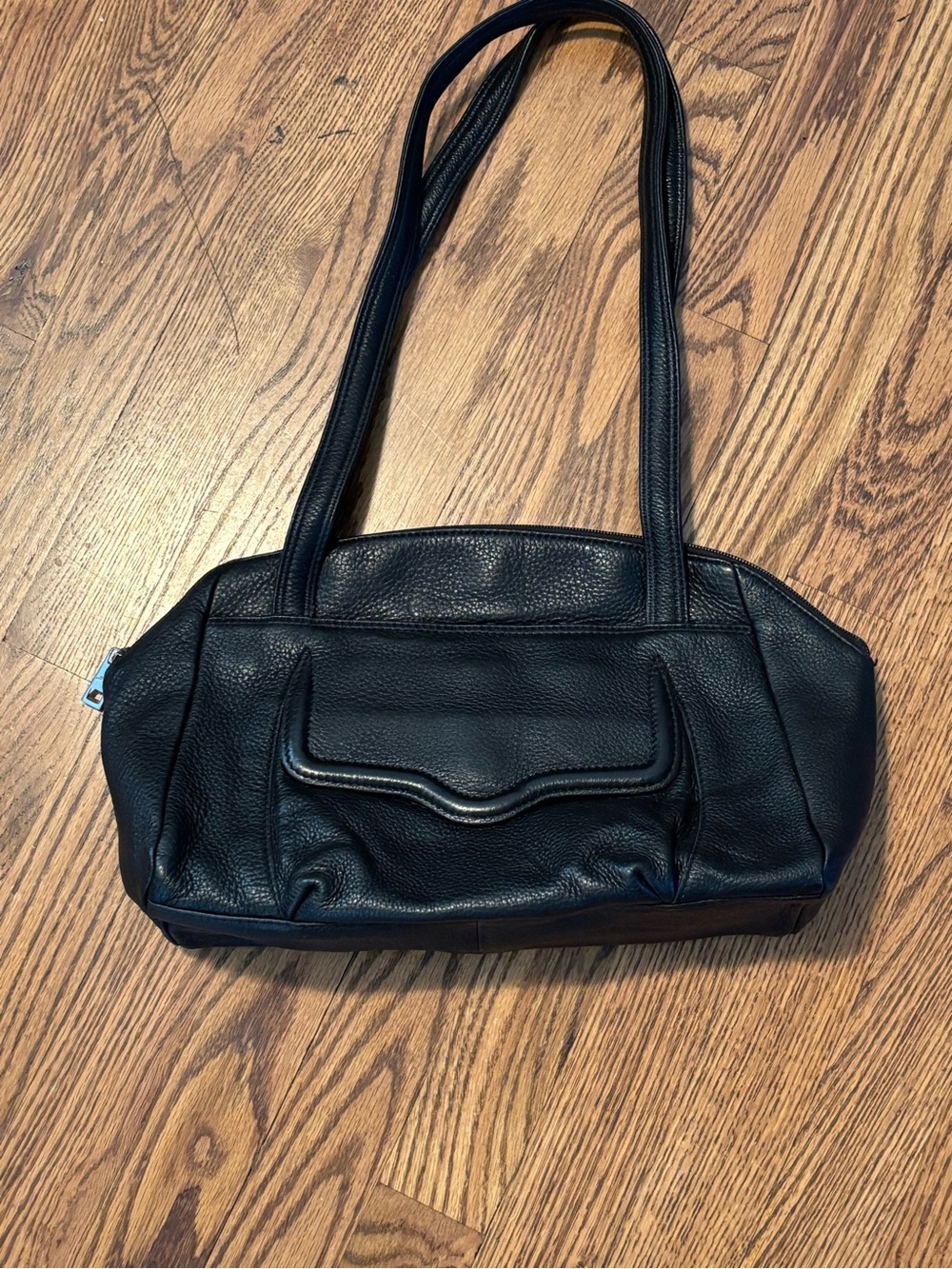 Stone Mountain Black Pebbled Leather Shoulder Bag Handbag Purse Pockets EUC